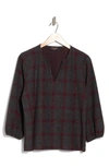 Renee C Plaid Balloon Sleeve Knit Top In Charcoal