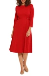 London Times Gold Button Fit & Flare Dress In Savvy Red