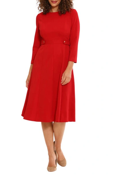 London Times Gold Button Fit & Flare Dress In Savvy Red