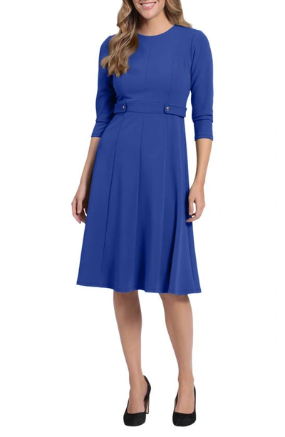 London Times Gold Button Fit & Flare Dress In Blue