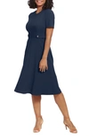 London Times Women's Puff-sleeve Tab-detail Fit & Flare Dress In Navy Blazer