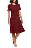 London Times Women's Puff-sleeve Tab-detail Fit & Flare Dress In Plum