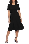 London Times Short Sleeve Fit & Flare Midi Dress In Black