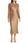 ANNE KLEIN SEQUIN MOCK NECK LONG SLEEVE MIDI DRESS