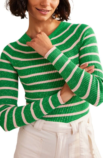 Boden Effie Sparkle Stripe Sweater In Meadow Green, Chalky Pink