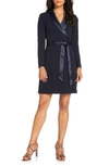 Adrianna Papell Tux Long Sleeve Crepe Faux Wrap Dress In Midnight