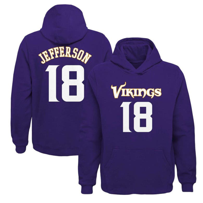 Outerstuff Kids' Youth Justin Jefferson Purple Minnesota Vikings Mainliner Player Name & Number Pullover Hoodie