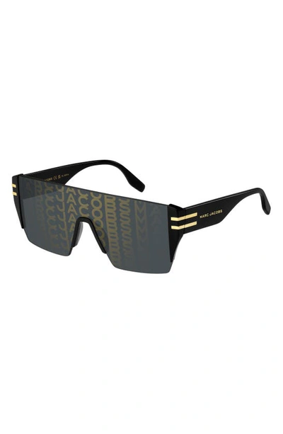 Marc Jacobs Mirrored Graphic Acetate Shield Sunglasses In Black Gold