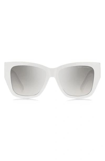 Marc Jacobs 55mm Cat Eye Sunglasses In White/gray Mirrored Gradient