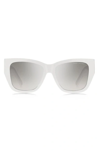 Marc Jacobs 55mm Cat Eye Sunglasses In White Grey/ Grey Silver