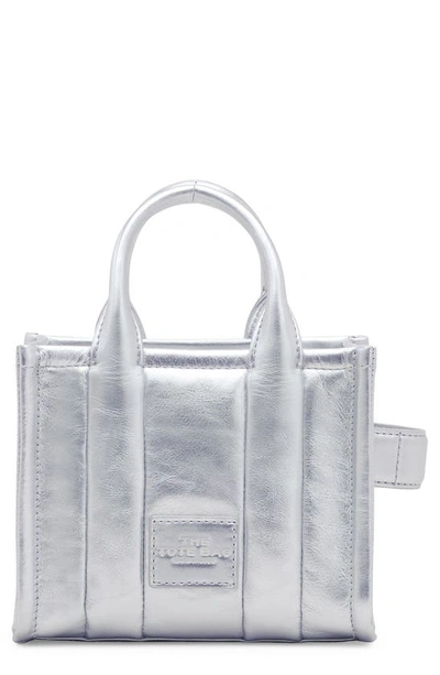Marc Jacobs The Metallic Leather Mini Tote Bag In Silver