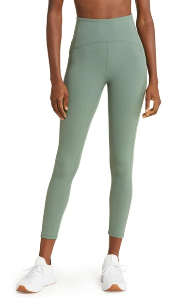 Zella Studio Luxe High Waist Pocket 7/8 Leggings In Green Duck