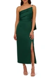 Adrianna Papell Pleat One-shoulder Crepe Cocktail Dress In Deep Forest