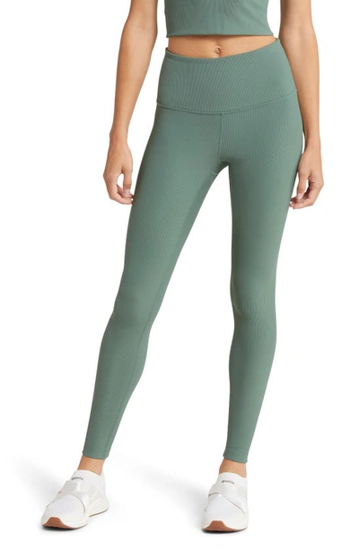 Zella Luxe Rib High Waist Leggings In Green Duck