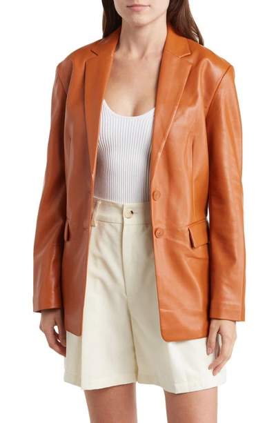 French Connection Crolenda Faux Leather Blazer In Leather Brown