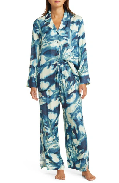 Open Edit Classic Cool Oversize Pajamas In Blue Painterly Abstract Floral