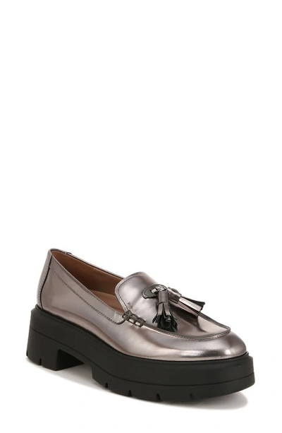 Naturalizer Nieves Tassel Platform Loafer In Pewter Grey Leather