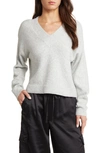Open Edit V-neck Sweater In Grey Light Heather