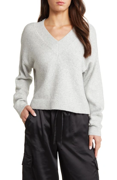 Open Edit V-neck Sweater In Grey Light Heather