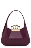 Alexander Mcqueen Mini Jeweled Leather Hobo In Burgundy