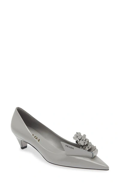 Prada Bunny Flora Pointed Toe Pump In Grey