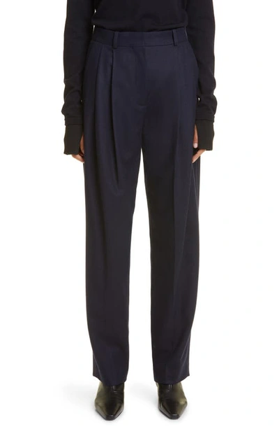 Totême Pleated Wool-blend Trousers In Navy