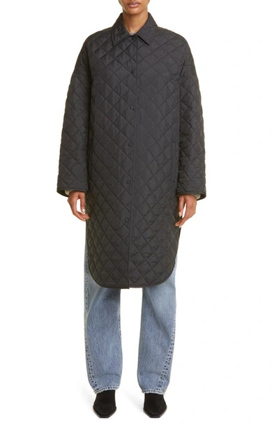 Totême Diamond-quilted Single-breasted Raincoat In Black