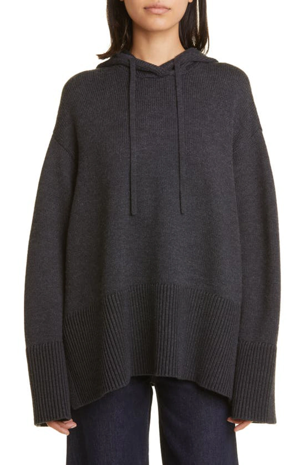 Totême Signature Hooded Knit Charcoal Melange | ModeSens