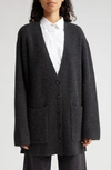 Totême Ribbed Wool Cardigan Charcoal Melange In Grey