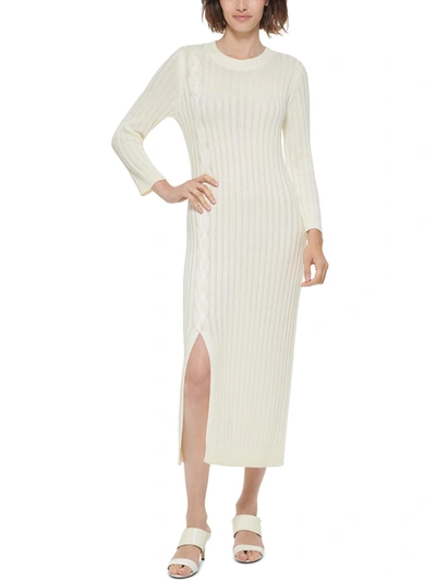 Calvin Klein Womens Slit Maxi Sweaterdress In White