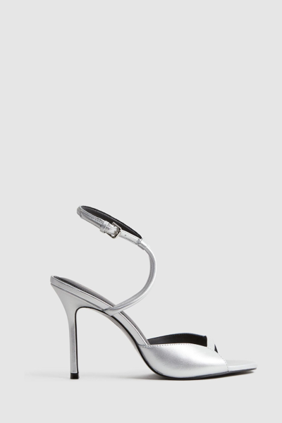 Reiss Silver Leather Strappy Heels In Silver