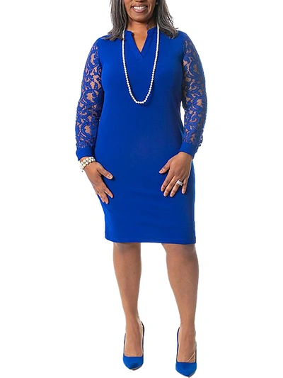 Kasper Womens Lace Knee Sheath Dress In Blue