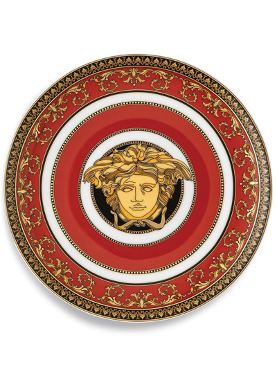 Versace Red Medusa Porcelain Bread Plate In Red White