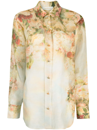 Zimmermann Neutral Luminosity Floral Print Shirt In Neutrals