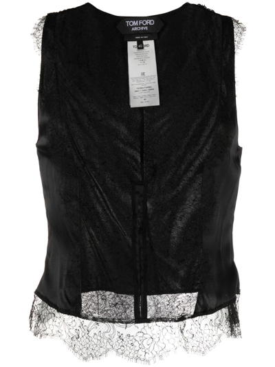 Tom Ford Silk-satin Lace Camisole Top In Black