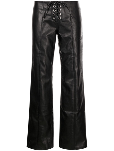 ROTATE BIRGER CHRISTENSEN BLACK TEXTURED MID RISE LEATHERTROUSERS