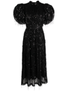 Rotate Birger Christensen Sequin Midi Puff Sleeve Dress In Black