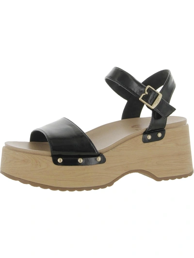 Dr. Scholl's Shoes Dublin Womens Patent Leather Ankle Strap Platform Sandals In Black