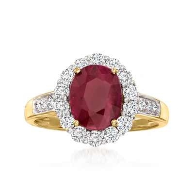 ROSS-SIMONS BURMESE RUBY AND . DIAMOND RING IN 18KT YELLOW GOLD