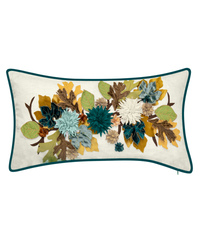 Ediehome Harvest Dimensional Leaves Lumbar Decorative Pillow, 14" X 26" In Mineral Multi