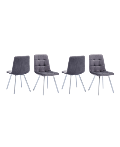 Best Master Furniture Huey 33" Velvet Fabric Side Chairs, Set Of 4 In Gray