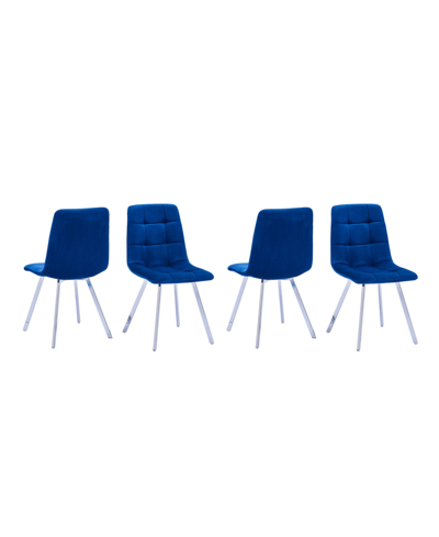 Best Master Furniture Huey 33" Velvet Fabric Side Chairs, Set Of 4 In Blue
