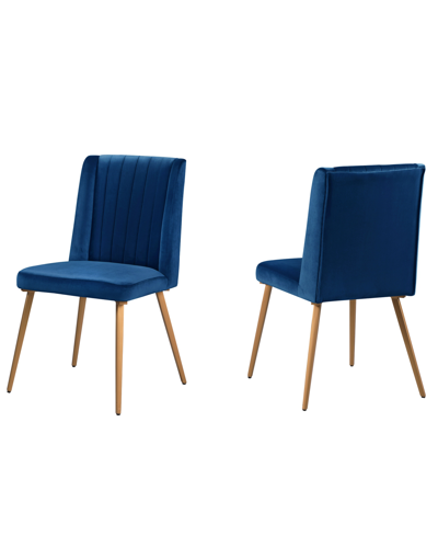 Best Master Furniture Newport 37" Velvet With Metal Legs Dining Chairs, Set Of 2 In Navy