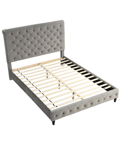Best Master Furniture Ashley 50" Velvet Fabric Tufted Full Platform Bed In Gray
