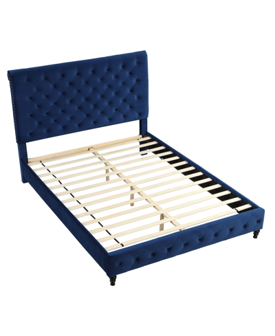 Best Master Furniture Ashley 50" Velvet Fabric Tufted Full Platform Bed In Blue