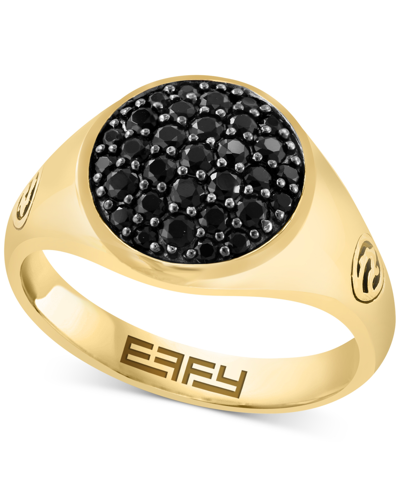Effy Collection Effy Men's Black Spinel Cluster Ring (7/8 Ct. T.w.) In 14k Gold-plated Sterling Silver In Gold Over Silver