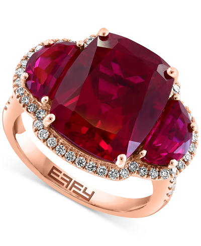 Effy Collection Effy Lab Grown Sapphire (10-3/8 Ct. T.w.) & Lab Grown Diamond (1/3 Ct. T.w.) Halo Statement Ring In In Ruby