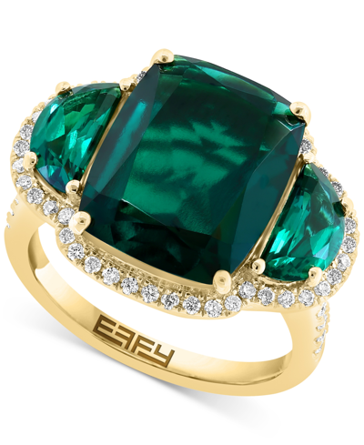Effy Collection Effy Lab Grown Sapphire (10-3/8 Ct. T.w.) & Lab Grown Diamond (1/3 Ct. T.w.) Halo Statement Ring In In Emerald