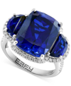 Effy Collection Effy Lab Grown Sapphire (10-3/8 Ct. T.w.) & Lab Grown Diamond (1/3 Ct. T.w.) Halo Statement Ring In In Sapphire