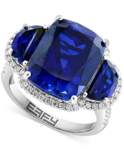 Effy Collection Effy Lab Grown Sapphire (10-3/8 Ct. T.w.) & Lab Grown Diamond (1/3 Ct. T.w.) Halo Statement Ring In